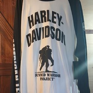NWT Harley-Davidson Black & White Raglan Fallen Warrior Tee